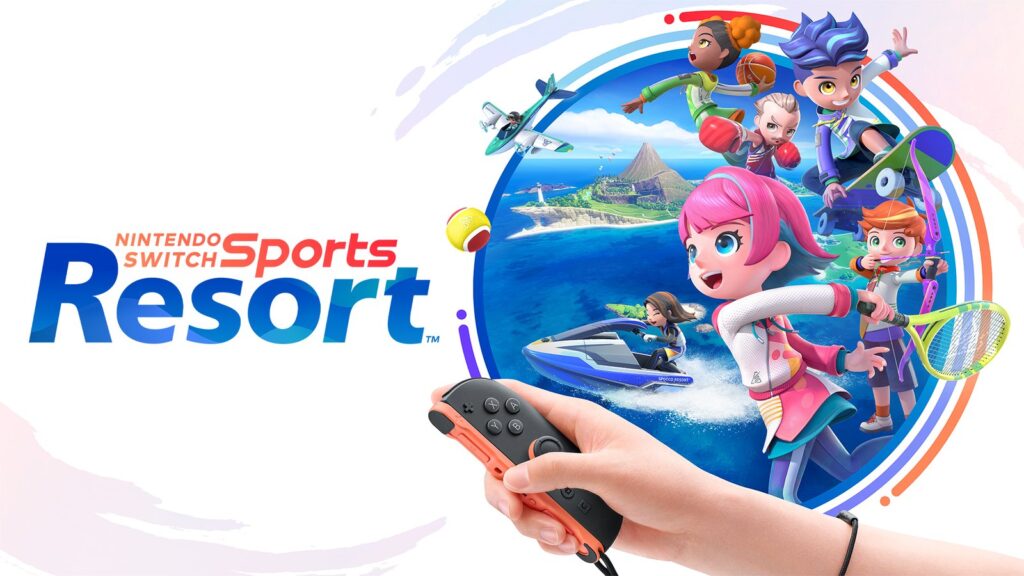 Nintendo Switch Sports Resort Adds Island Crown and Exploration Official Nintendo Switch Sports Resort screenshot showing a Sportsmate skateboarding on Wuhu Island with the coastline
