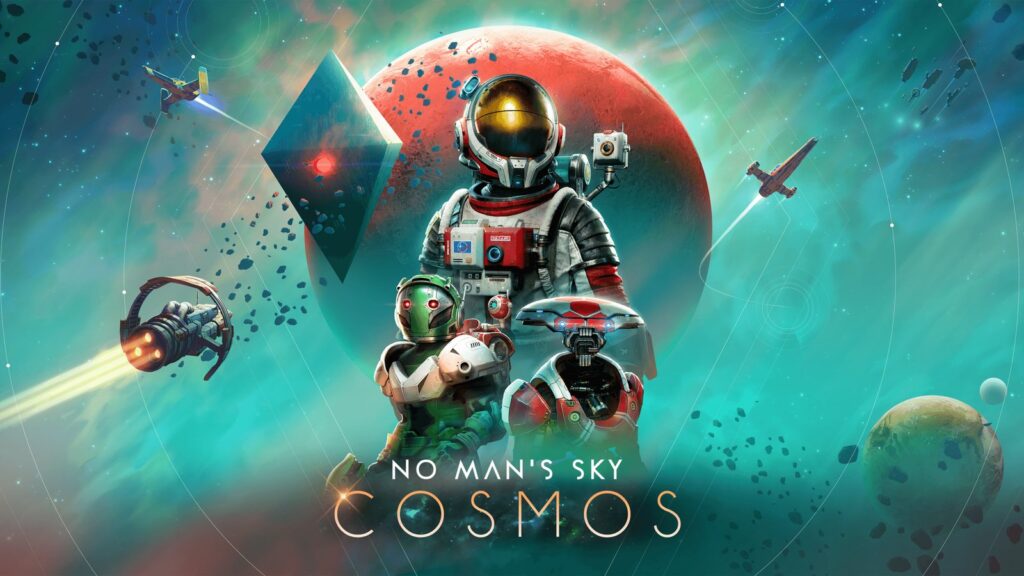 No Man’s Sky Cosmos Update Overhauls Space and Adds Station Ownership Official No Man’s Sky: Cosmos key art featuring a Traveller, robotic companions, starships and planets
