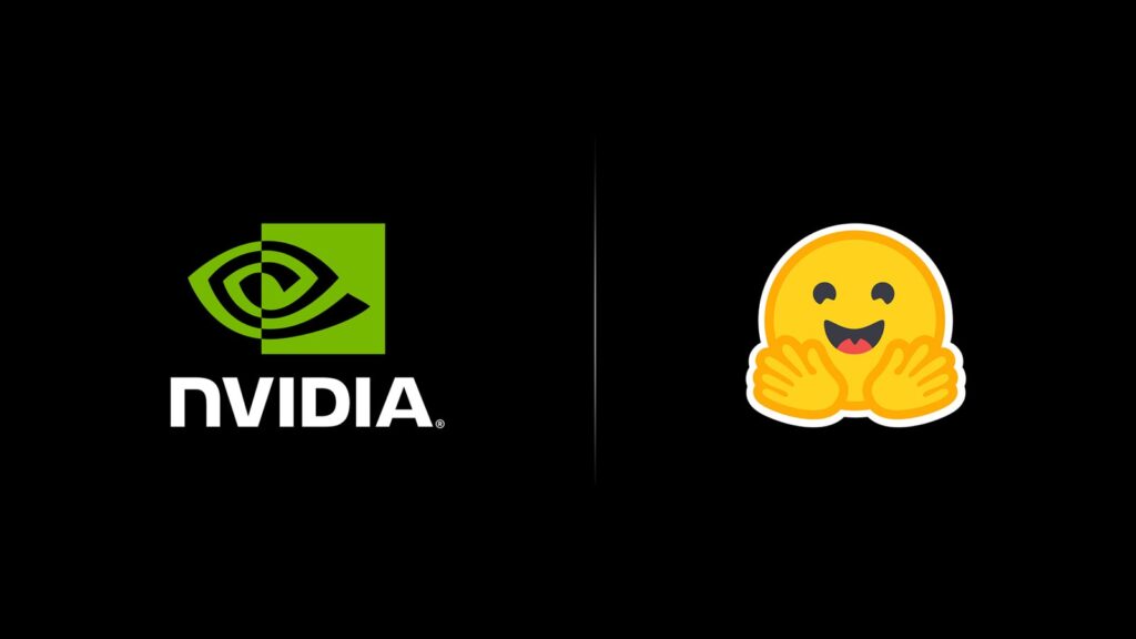 Official NVIDIA and Hugging Face partnership graphic with both company logos on a black background