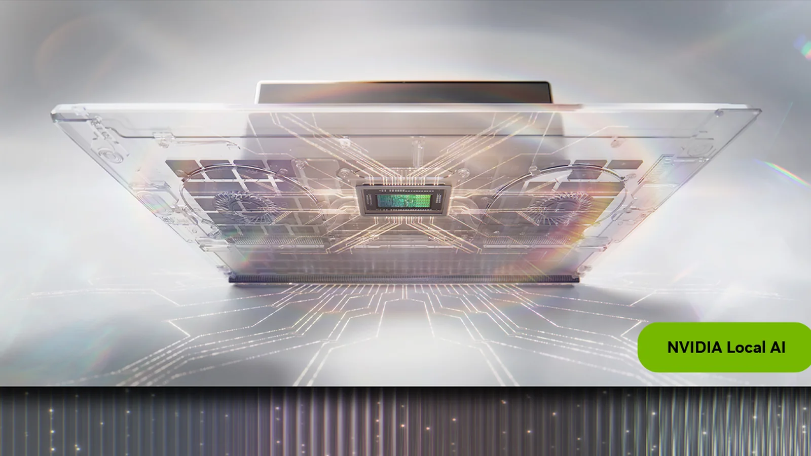 Official NVIDIA Local AI hero image showing an RTX Spark laptop with the Blackwell chip highlighted inside the chassis