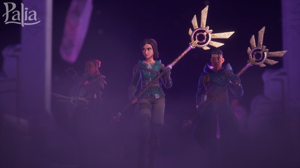 Palia Switch 2 Edition Launches This December With Echo Expeditions Official Palia Echo Expeditions artwork showing three players entering a dark purple dungeon environment with expedition