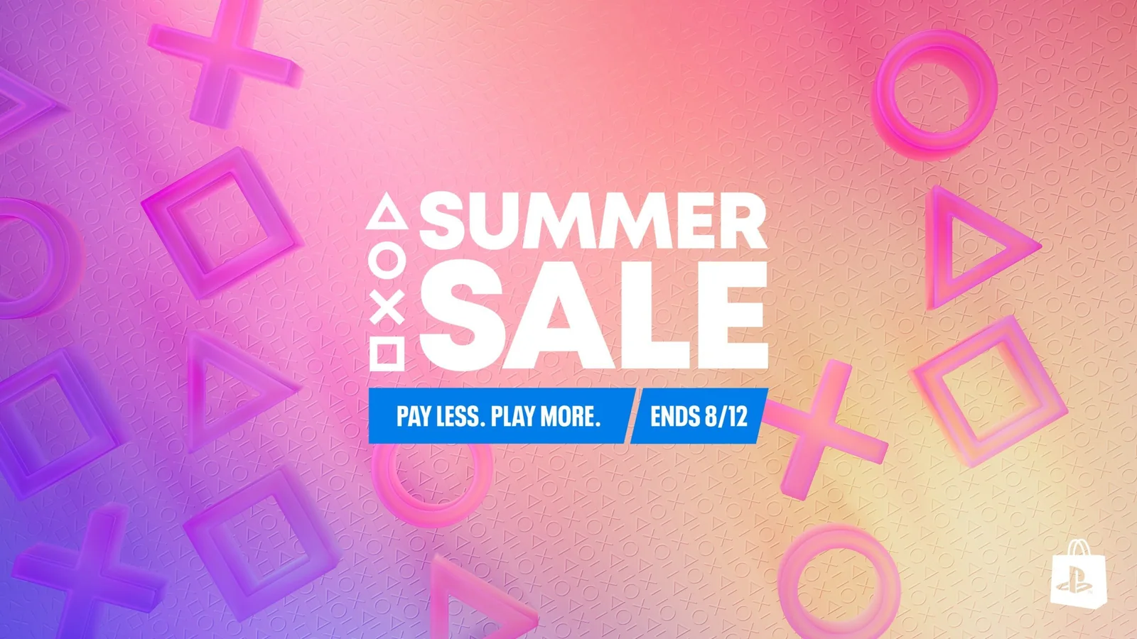 Official PlayStation Store Summer Sale artwork with PlayStation symbols and Store bag branding