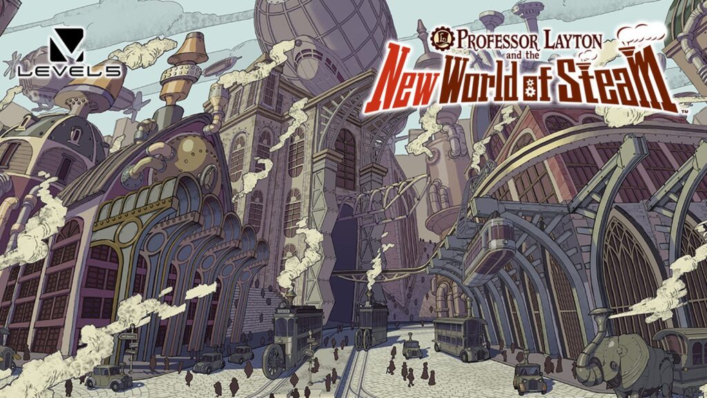 Professor Layton and the New World of Steam Launches December 10 Official Professor Layton and the New World of Steam desktop wallpaper featuring Layton and Luke in Steam Bison