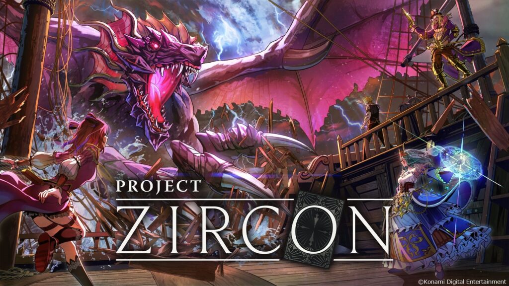 Konami Reveals PROJECT ZIRCON, a Dark-Fantasy Deckbuilding Roguelike Official PROJECT ZIRCON key art showing the Calamity Dragon of the Abyss towering over several characters aboard a