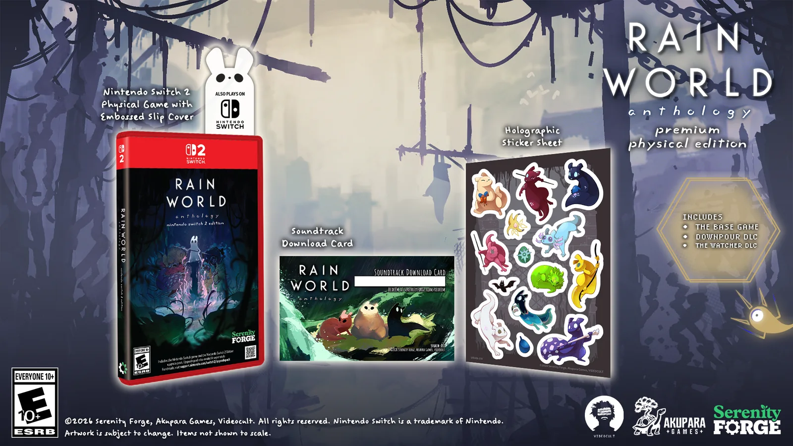Official Rain World Anthology Premium Edition product image for Nintendo Switch 2 showing the physical game, embossed