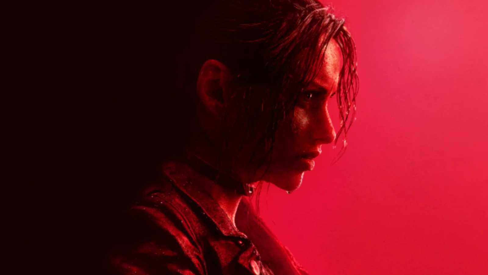Claire Redfield in red-lit Resident Evil Veronica promotional imagery