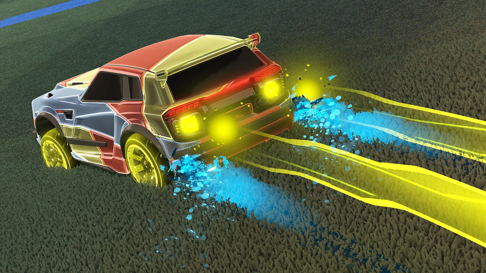 Official Rocket League Season 24 screenshot showing the Pareto 5S with a colorful boost trail