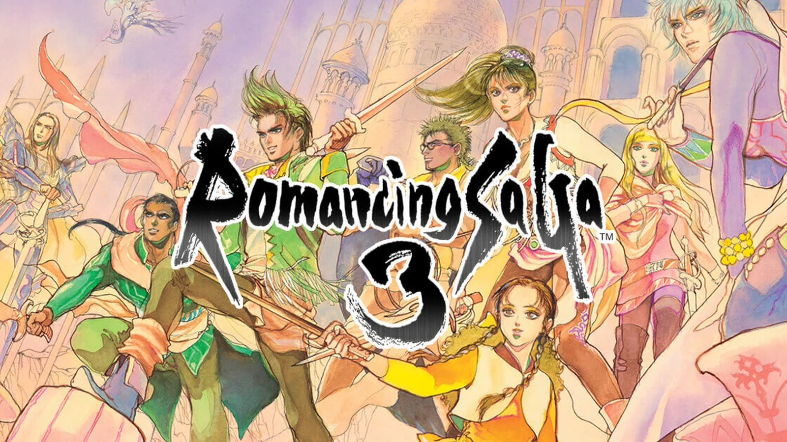 Official Romancing SaGa 3 character artwork featuring the game’s eight protagonists
