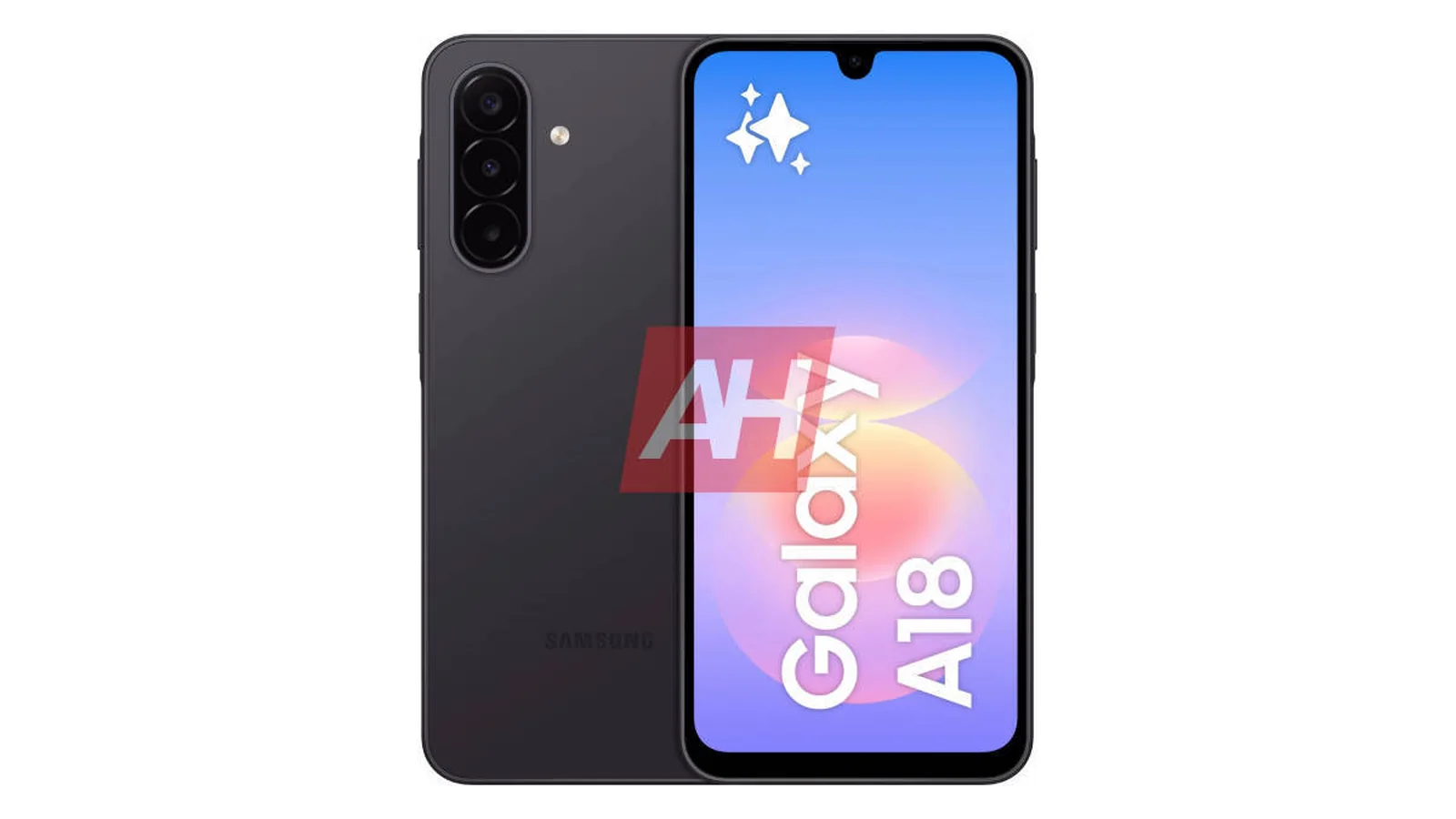 Leaked Samsung Galaxy A18 4G press render showing the phone from the front and rear