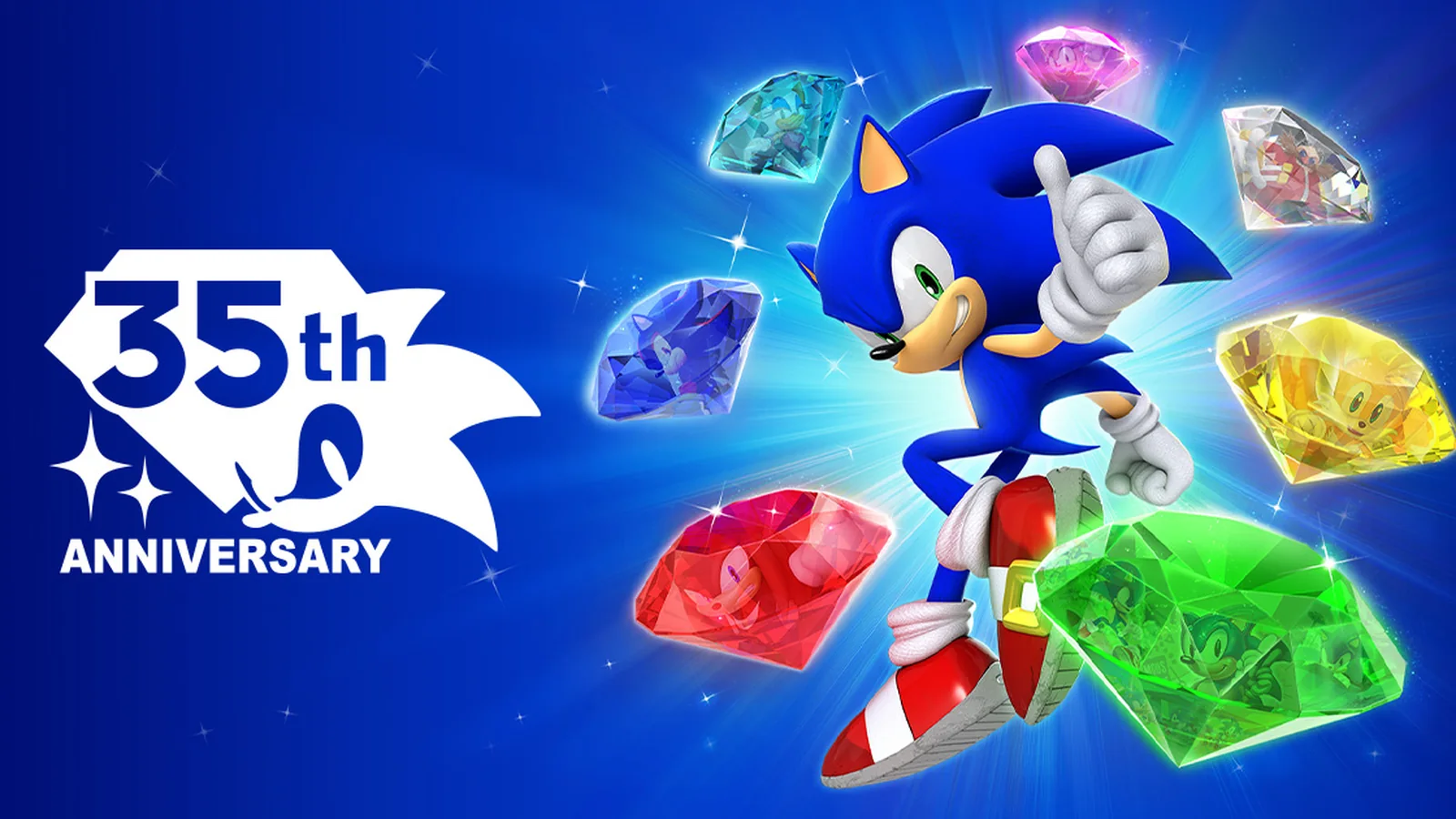 Official Sonic 35th anniversary site artwork featuring Sonic as the central character