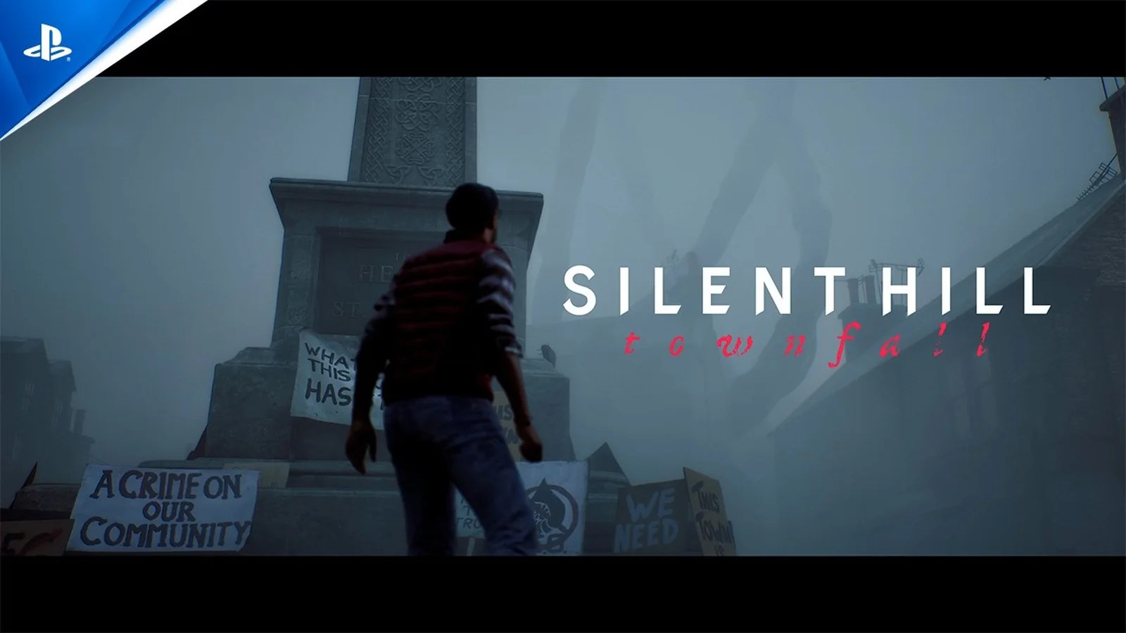 Official first-person Silent Hill: Townfall screenshot showing Simon holding the CRTV while searching an interior