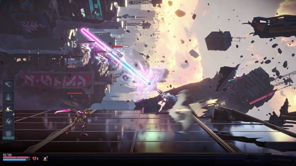 SlashZero Launches Spring 2027, Limited-Time Demo Out Now Official SlashZero gameplay screenshot showing a Timehacker fighting an enemy in a ruined urban environment