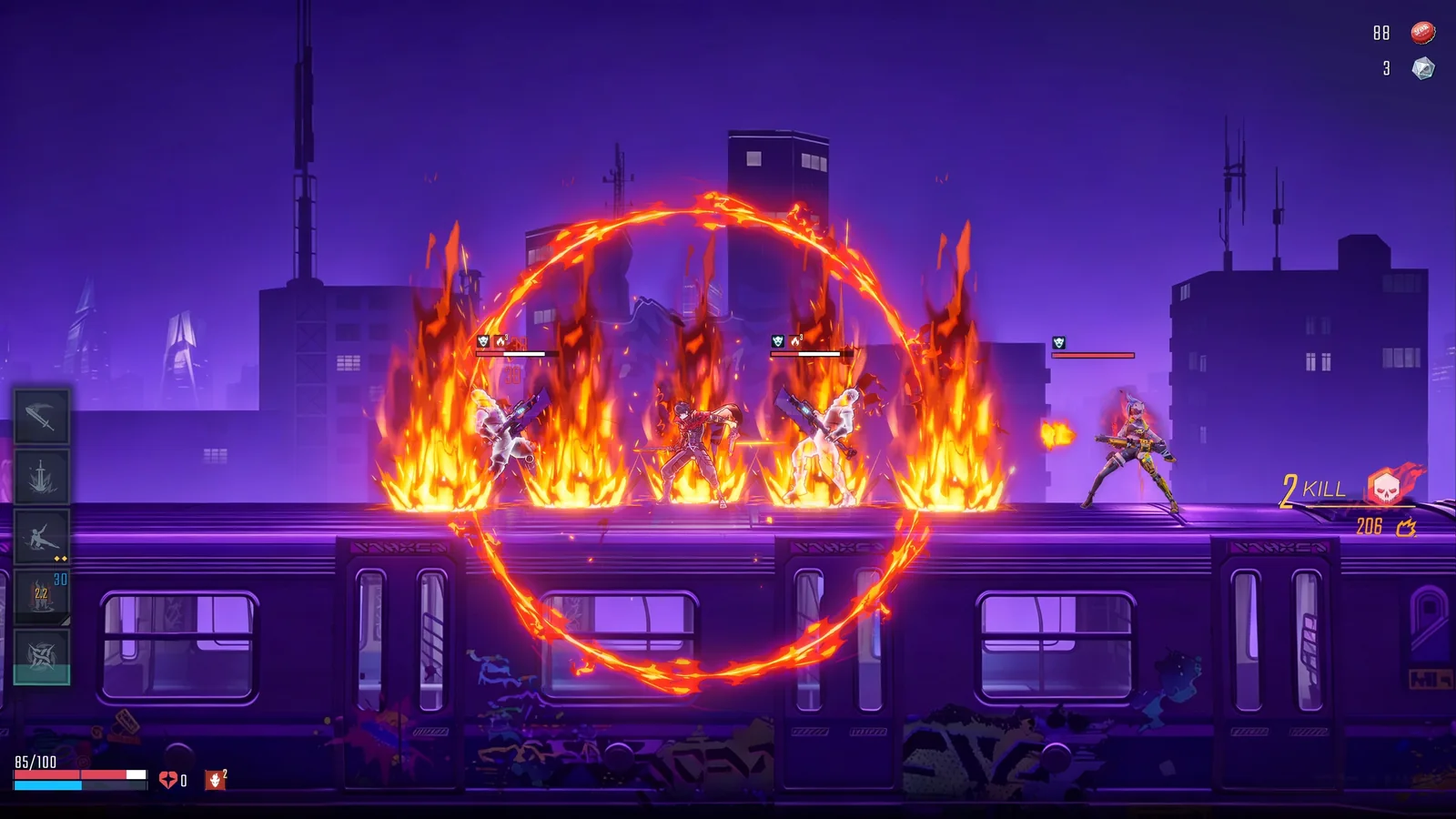 Official SlashZero screenshot showing a glowing circular portal or timeline anomaly in a neon environment