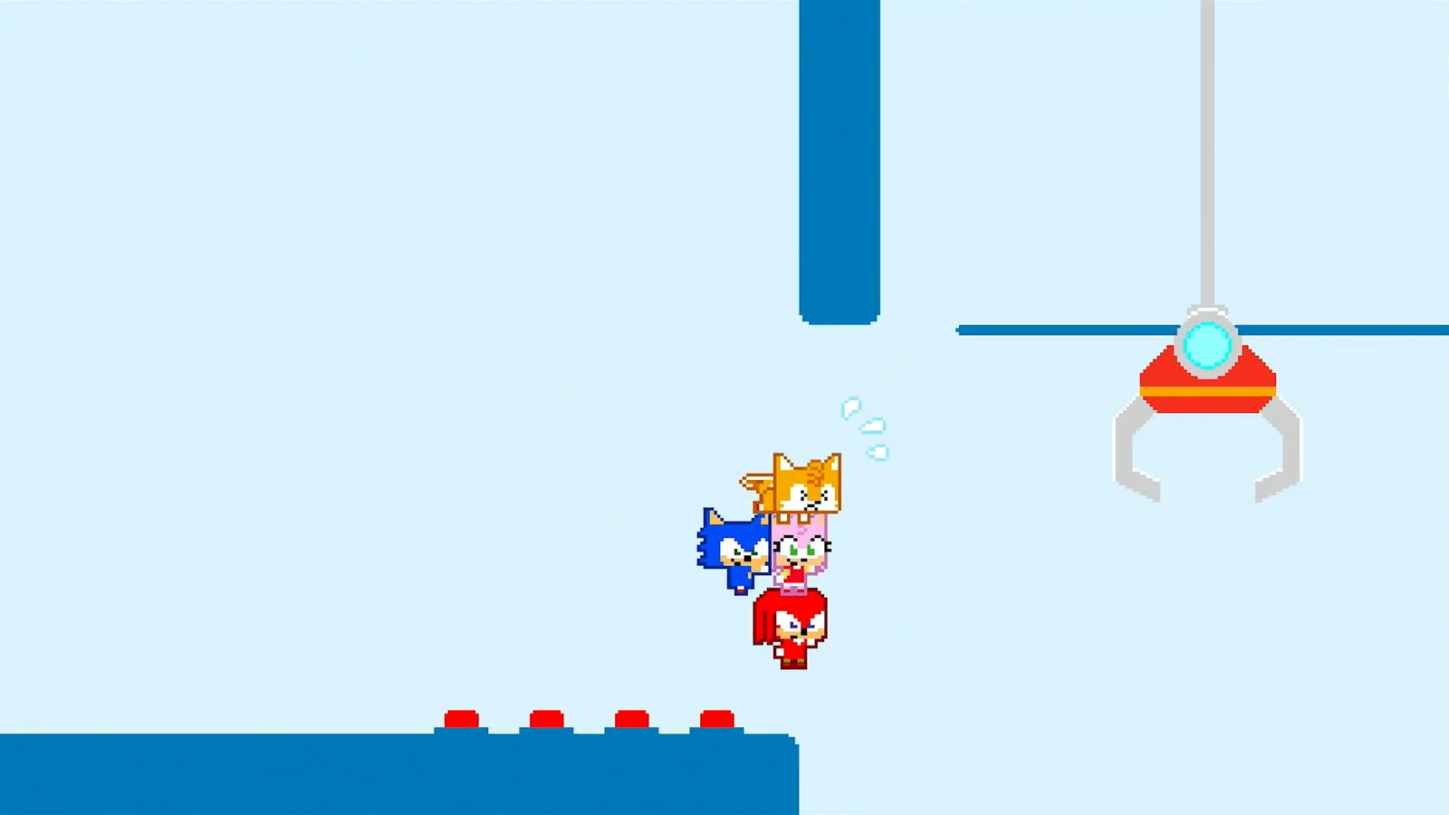 Official SONIC PICO PARK gameplay screenshot showing Sonic, Tails, Knuckles, Amy and PICO PARK characters lined up