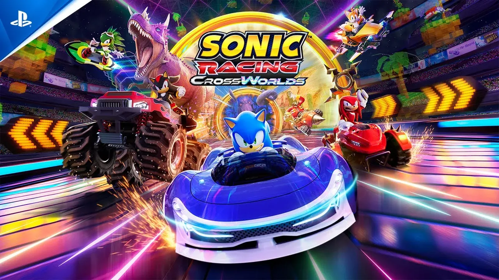 Official PlayStation screenshot showing Sonic racing through a nautical-themed course with a giant purple squid