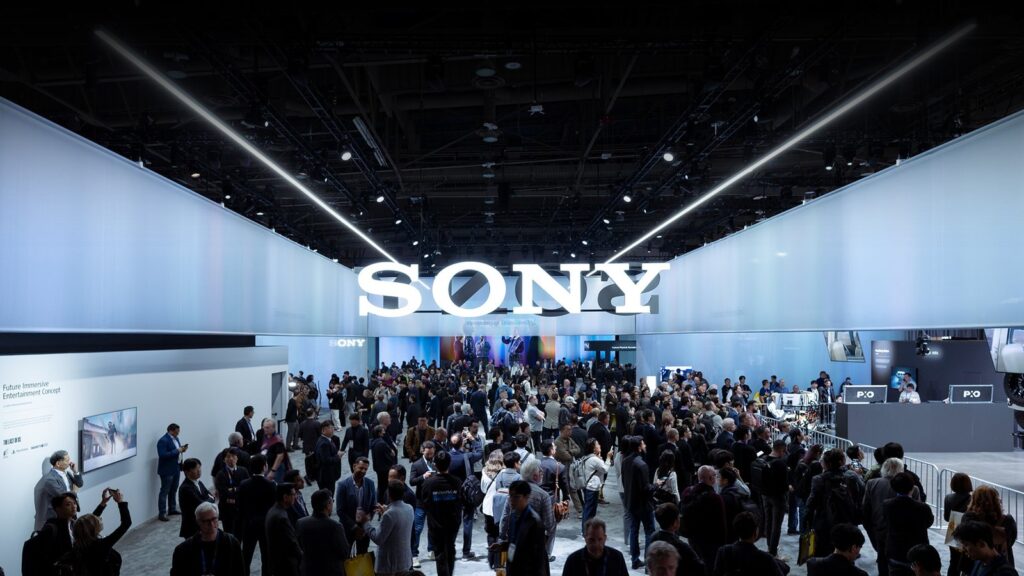 Sony Will Skip CES 2027 After Decades of Participation Wide official photograph of Sony's CES 2025 booth with a large illuminated SONY sign and a crowded exhibition floor