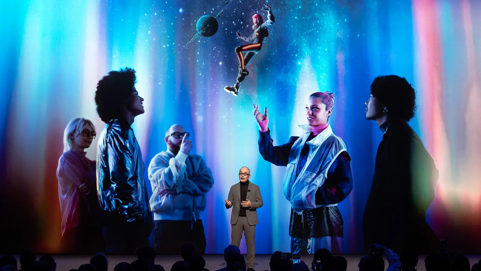 Sony CES 2025 press conference with a presenter standing before a large Creative Entertainment Vision display