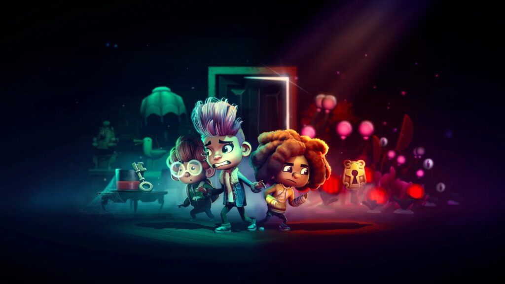 Stage Fright Launches on Switch 2, Switch and PC in Spring 2027 Official Stage Fright artwork showing Drew, Blake and Charlie together against the game’s eerie supernatural