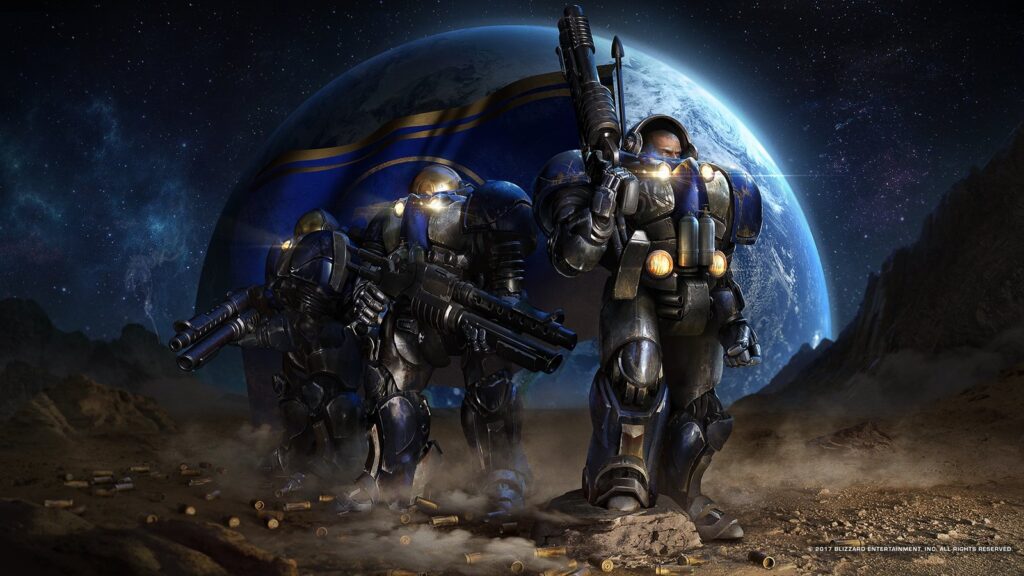 StarCraft Shooter Reportedly Has a Single-Player Story Campaign Official StarCraft II artwork showing Terran Marines advancing with a planet behind them