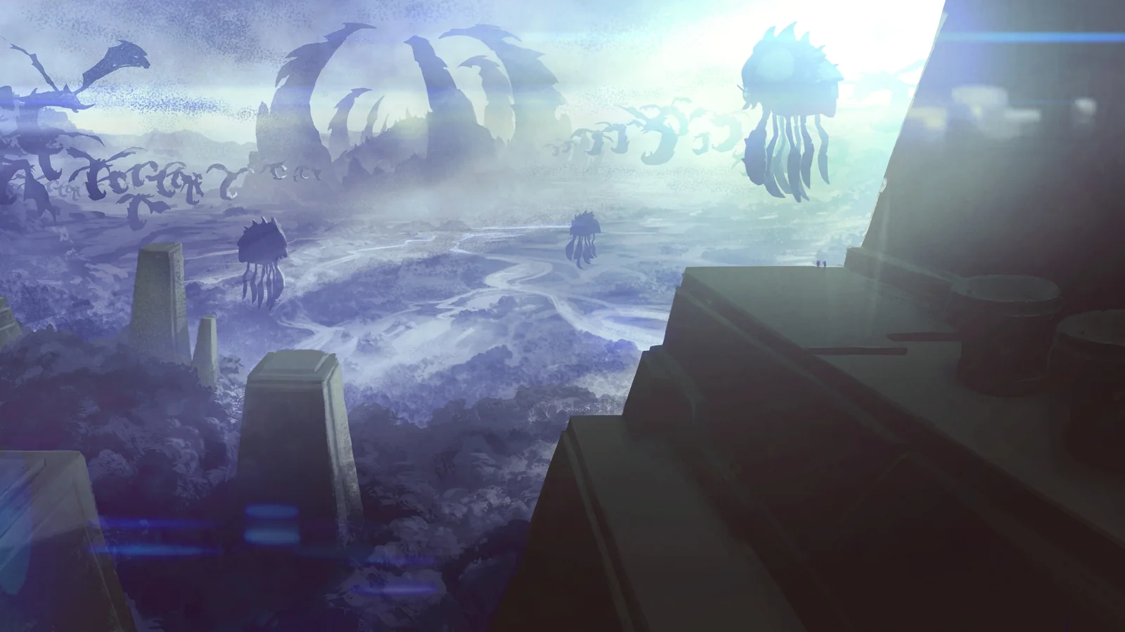 Official StarCraft: Remastered illustrated campaign artwork featuring Protoss forces in a cinematic story scene