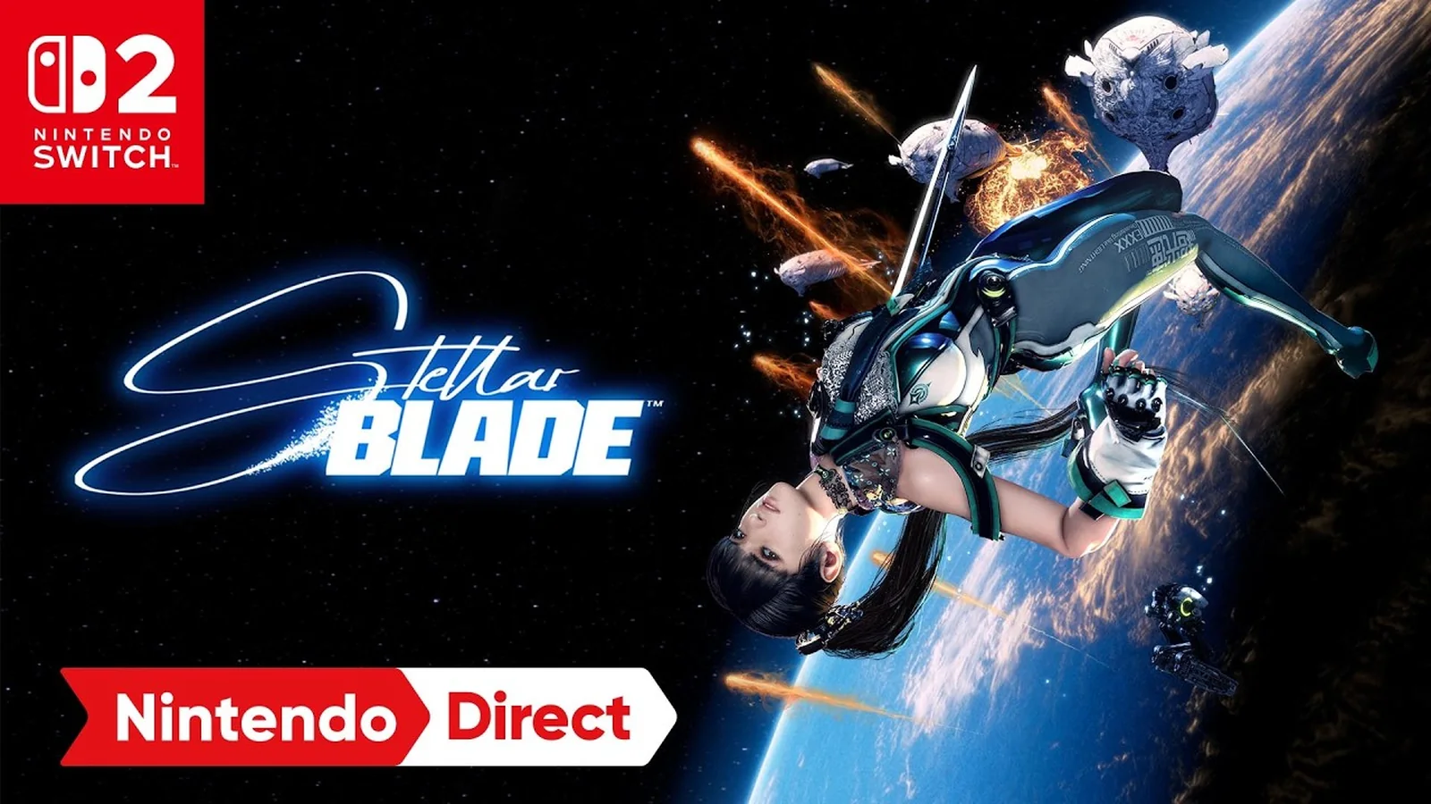 Official Stellar Blade Nintendo Switch 2 reveal trailer thumbnail showing EVE in the game’s post-apocalyptic setting