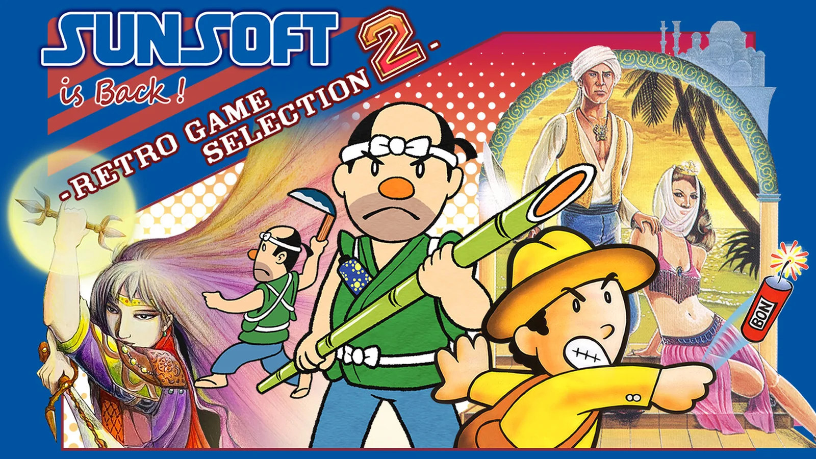 Official SUNSOFT is Back! Retro Game Selection 2 key art featuring characters from the four included retro titles
