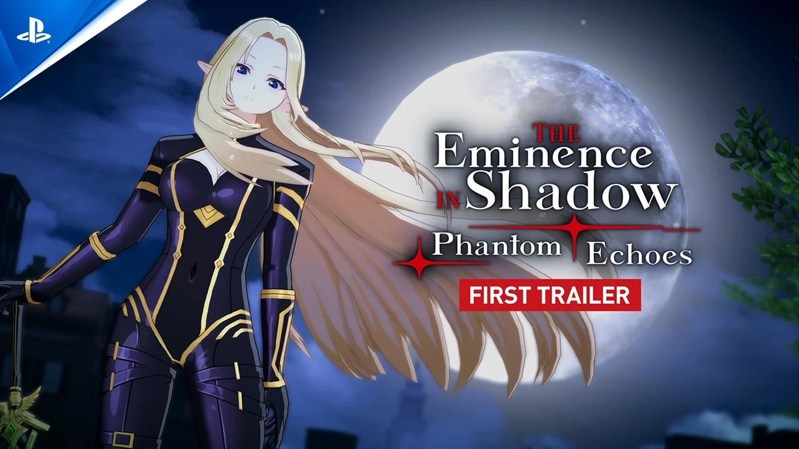 Official The Eminence in Shadow: Phantom Echoes trailer thumbnail featuring Alpha in front of a moonlit background with