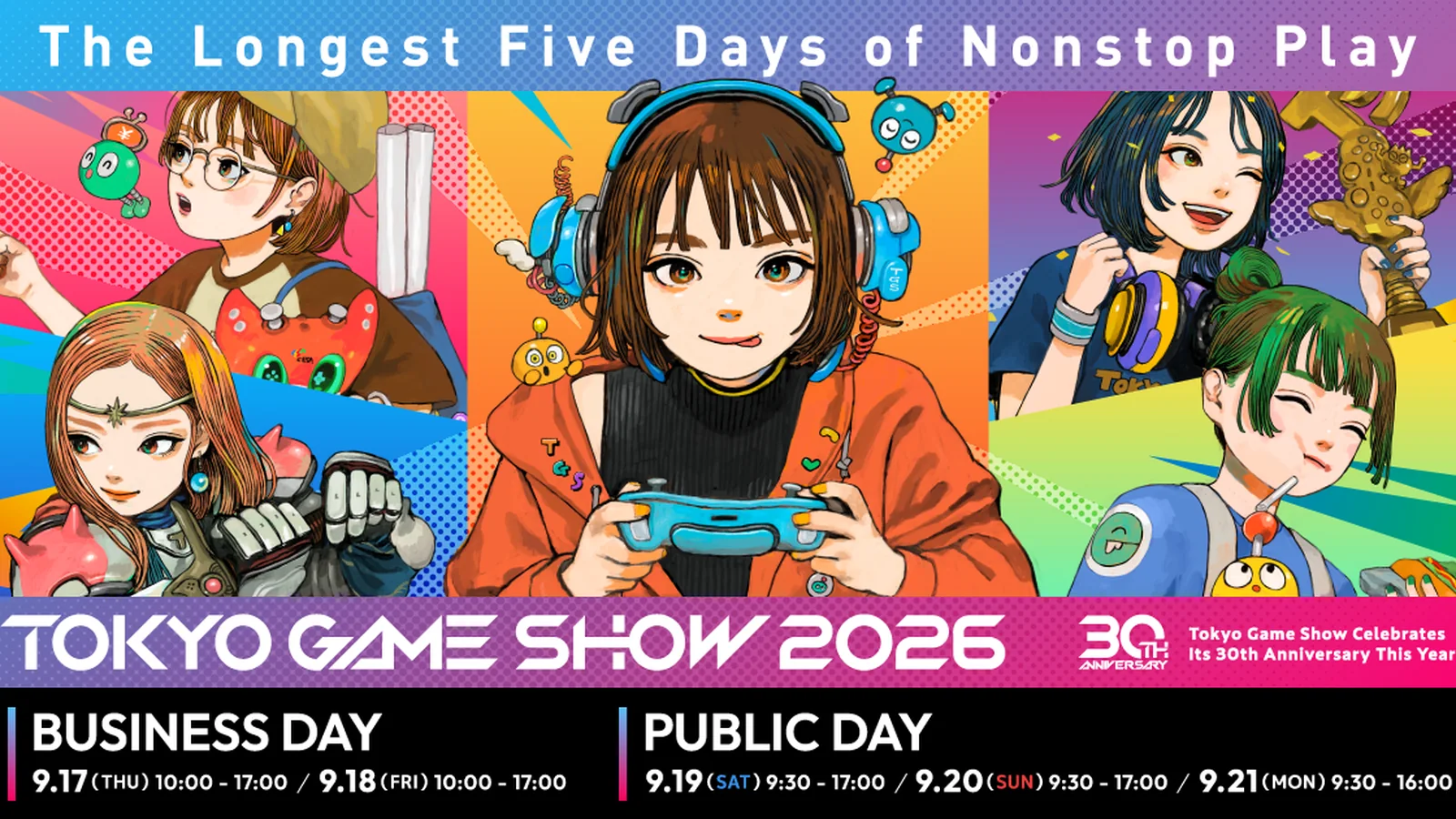 Official Tokyo Game Show 2026 promotional image for the event’s 30th anniversary and five-day schedule
