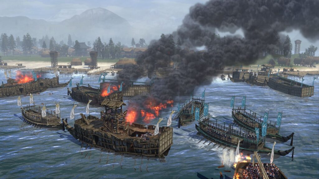 Total War: SHOGUN 2 Complete Edition Launches October 13 Official Total War: SHOGUN 2 naval battle screenshot showing multiple burning warships in combat