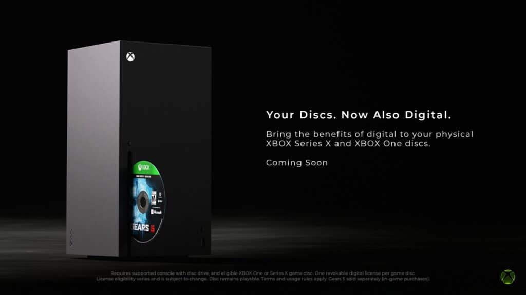 Ubisoft and Square Enix Missing From Xbox Disc-to-Digital Program Official Xbox disc-to-digital promotional artwork showing an Xbox Series X with a Gears 5 disc and the message “Your