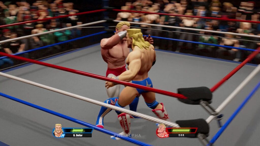 Ultra Pro Wrestling Report Alleges Years of Development Problems Official pre-alpha gameplay screenshot showing two Ultra Pro Wrestling characters grappling inside the ring