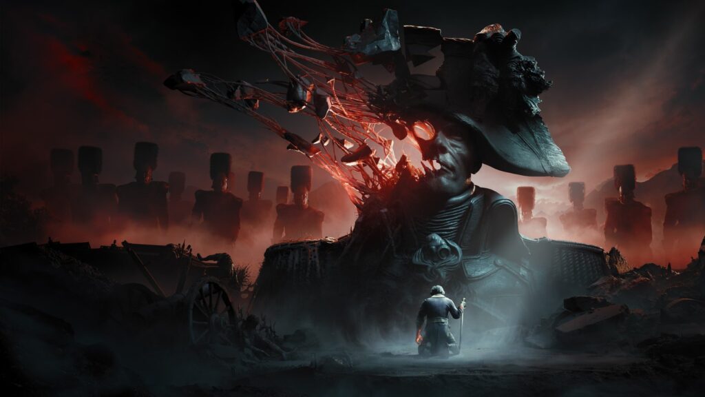 Official Valor Mortis screenshot showing a burning structure in the game's corrupted 19th-century environment