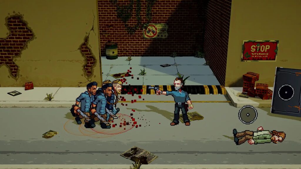 The Walking Dead: Streets of Survival Launches Today Official gameplay screenshot showing Rick fighting Saviors in The Walking Dead: Streets of Survival