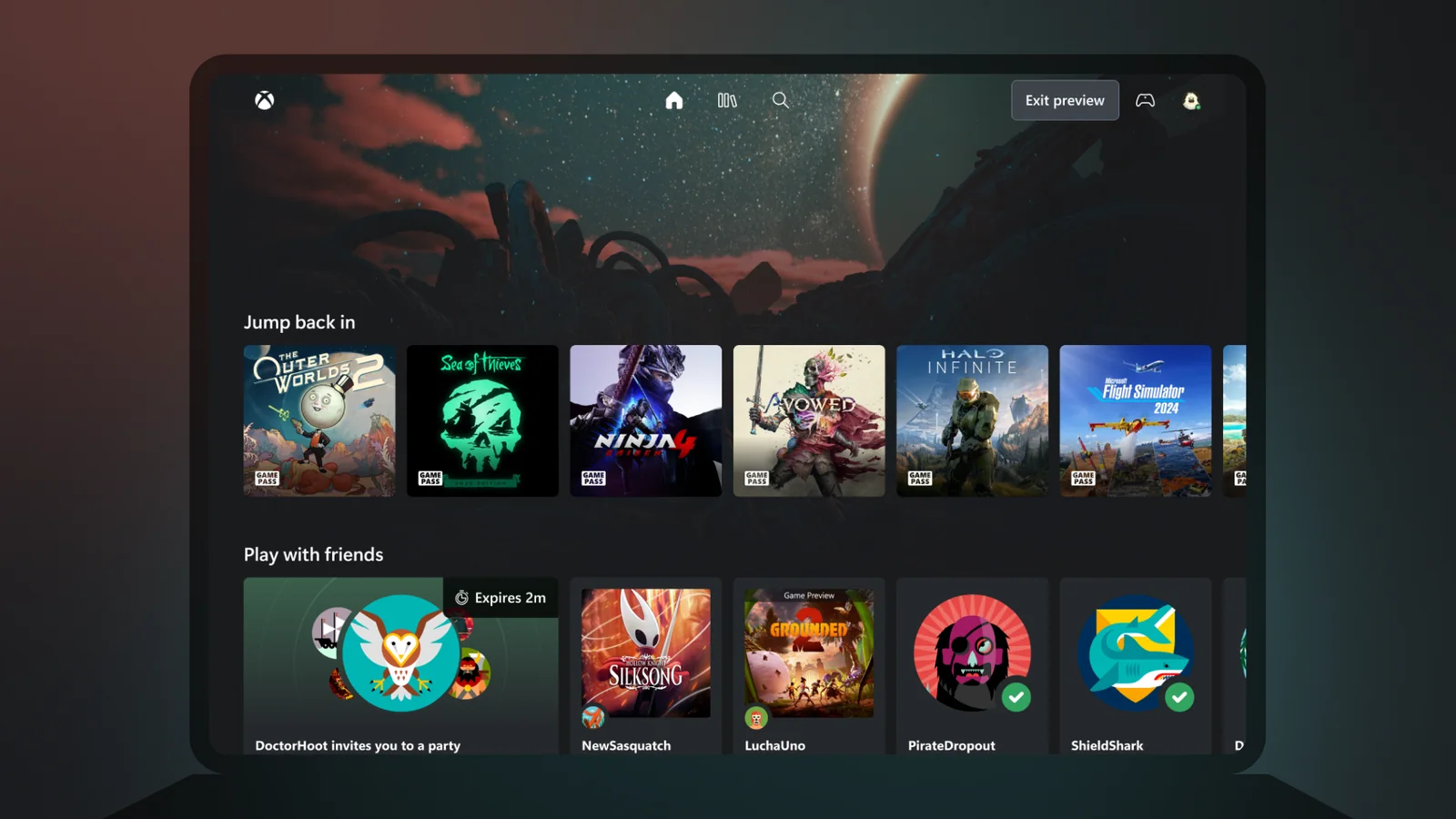 Official Xbox Cloud Gaming image showing the refreshed web interface with a library of cloud-playable games