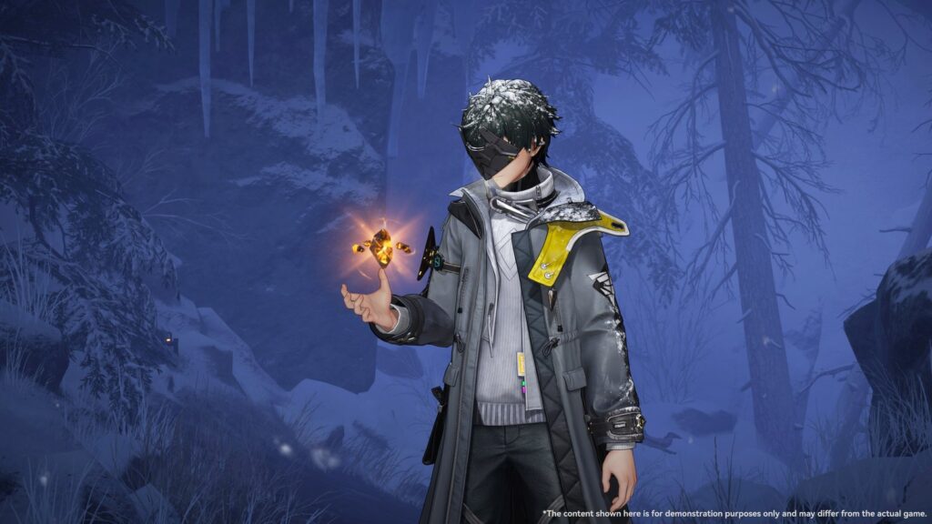 Arknights: Endfield Comes to Steam With Sanctuary of Ink Official gameplay screenshot showing the Endministrator standing in a snowy forest while holding a glowing object