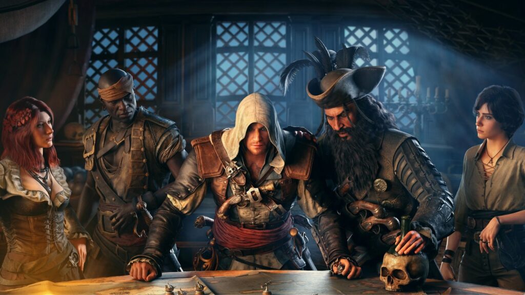 Assassin’s Creed Black Flag Resynced Update Arrives October 27 Edward Kenway standing at the helm of the Jackdaw in bright Caribbean waters