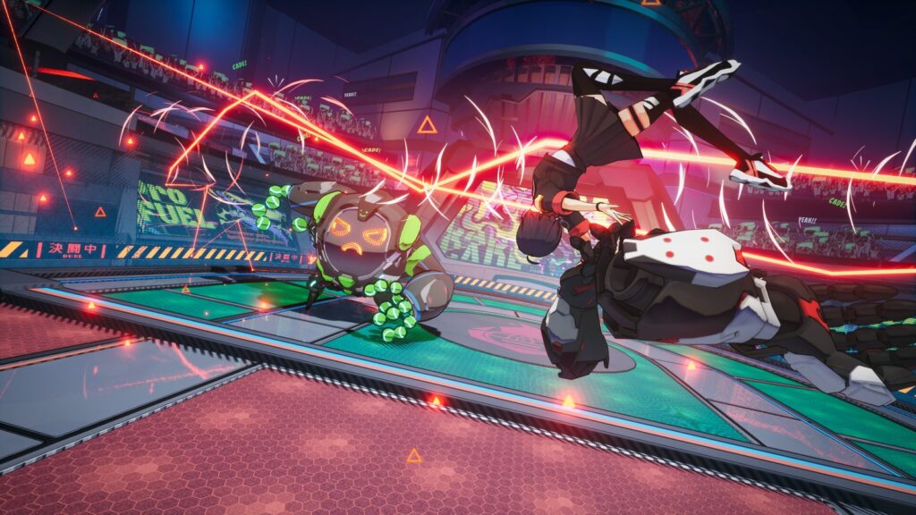 BAKUDO Announced for Nintendo Switch 2 and PC Official BAKUDO gameplay screenshot featuring a futuristic robotic opponent, glowing red energy trails and a neon-lit