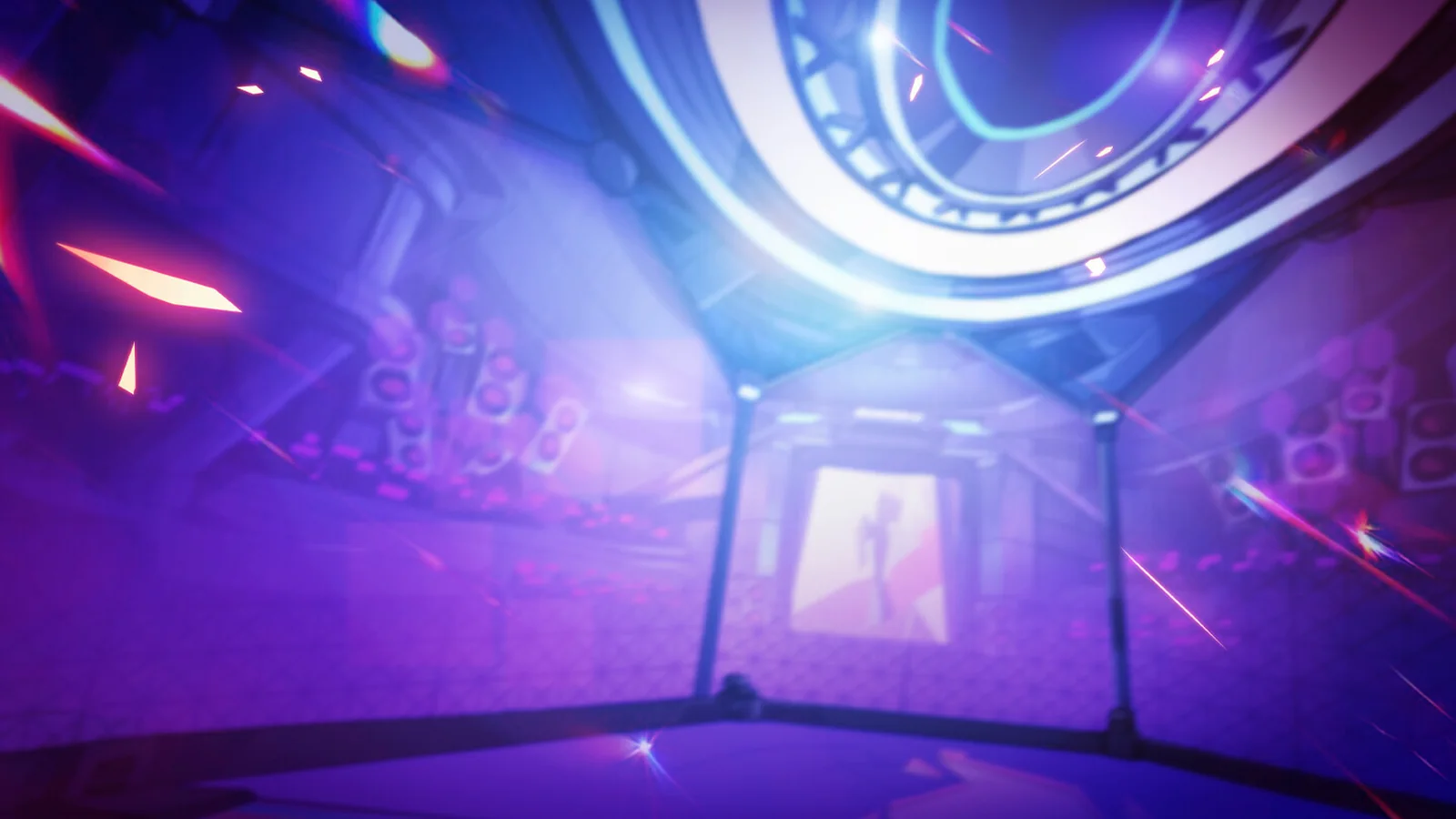 Official BAKUDO gameplay screenshot featuring a futuristic robotic opponent, glowing red energy trails and a neon-lit