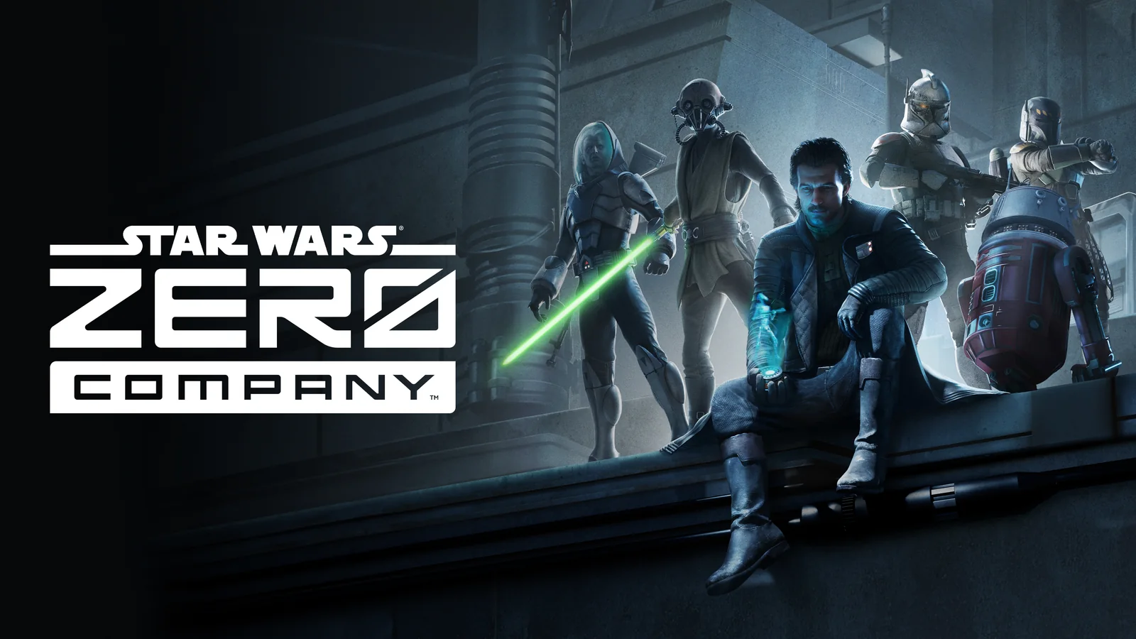 Official reveal artwork showing the Zero Company squad assembled in a cinematic Clone Wars composition