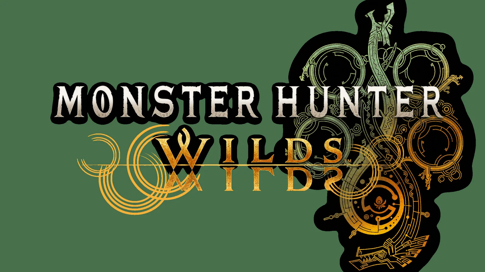 Official Monster Hunter Wilds promotional artwork showing a hunter confronting large monsters in a desert