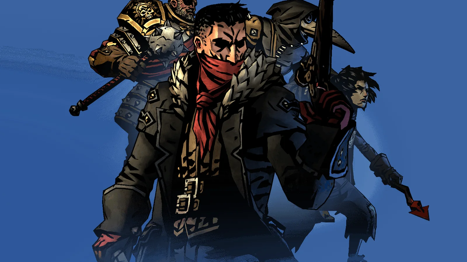 Stagecoach travelling through a ruined, fog-covered village in Darkest Dungeon II
