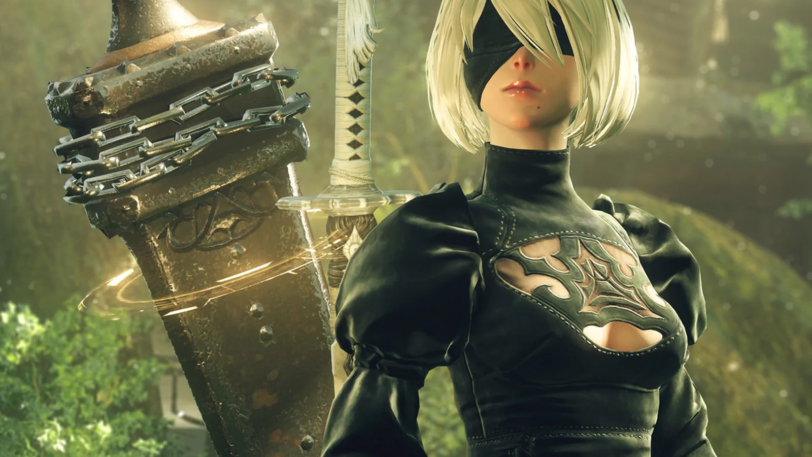 Dead by Daylight x NieR:Automata Collection teaser showing both franchise logos on a dark glitch-styled background