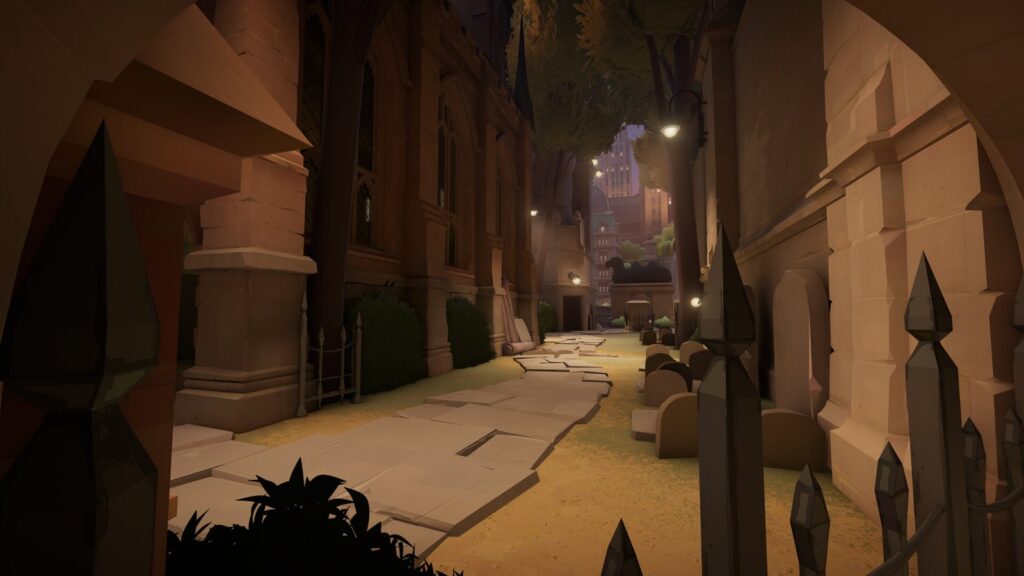 Deadlock Datamine Points to Placeable Hideout Decorations Official Deadlock 1920x1080 environment screenshot showing a quiet street in the Cursed Apple with the game’s