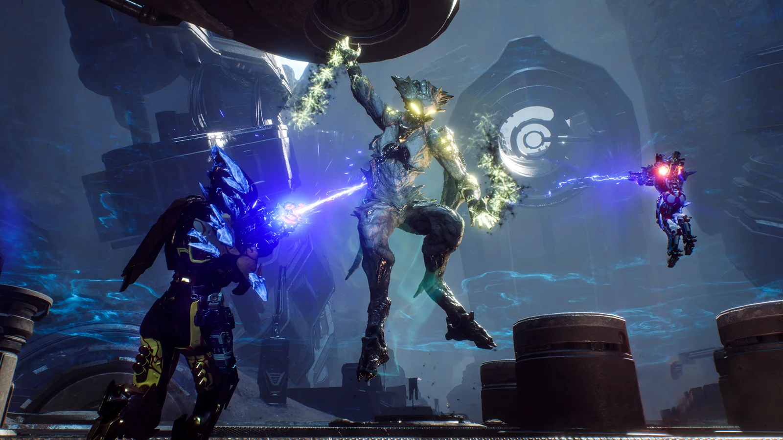Official photograph of BioWare's Edmonton studio interior, featuring an armored game character statue, modern lounge and