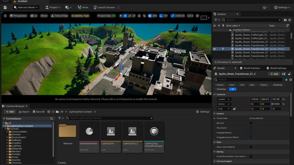 Epic Uses AI to Write Most Unreal Engine 6 and Fortnite Code Unreal Editor for Fortnite interface displaying a detailed 3D urban environment with buildings, streets and surrounding