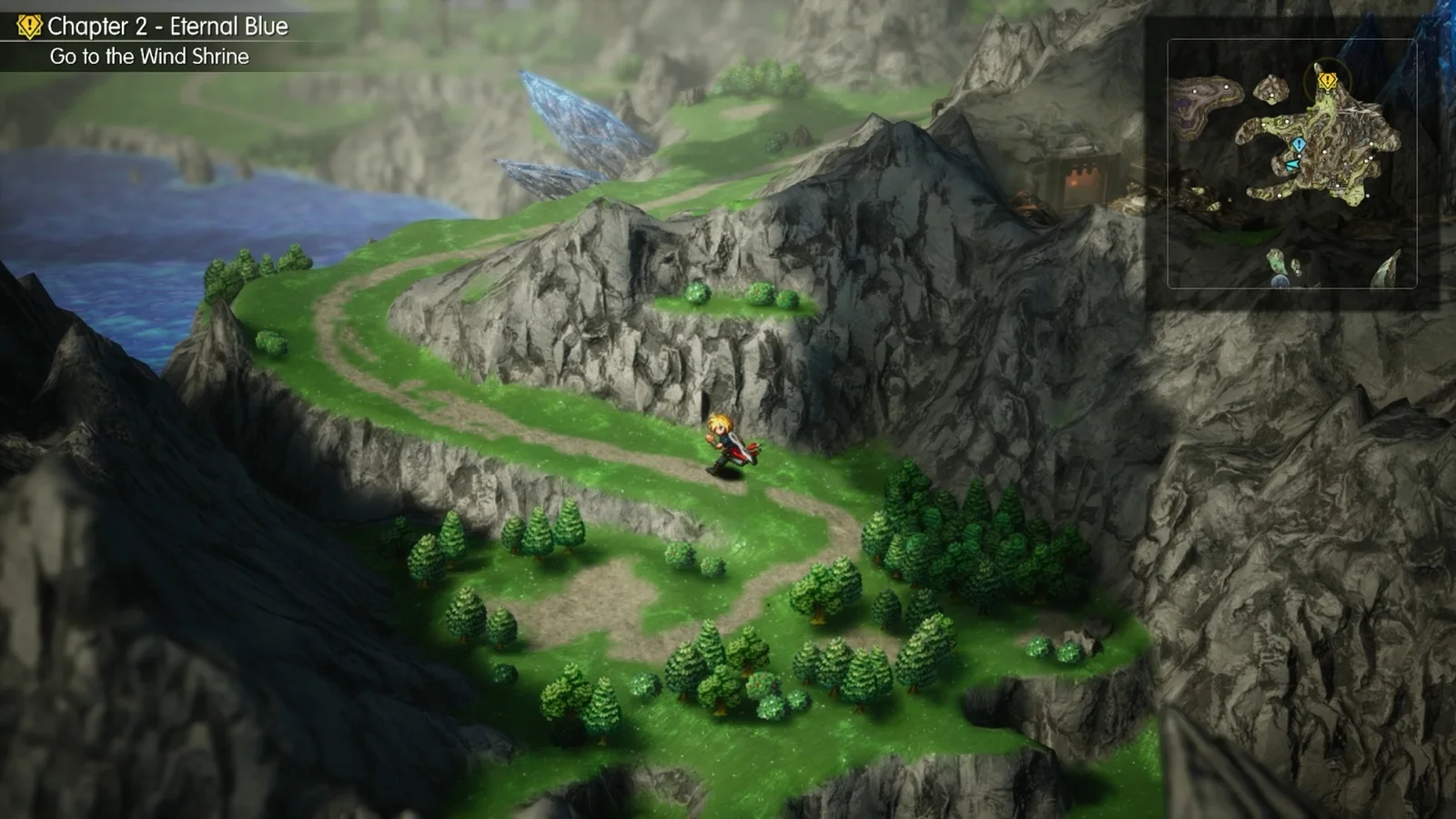Official HD-2D combat screenshot showing Final Fantasy Resonance characters battling monsters across a lush green