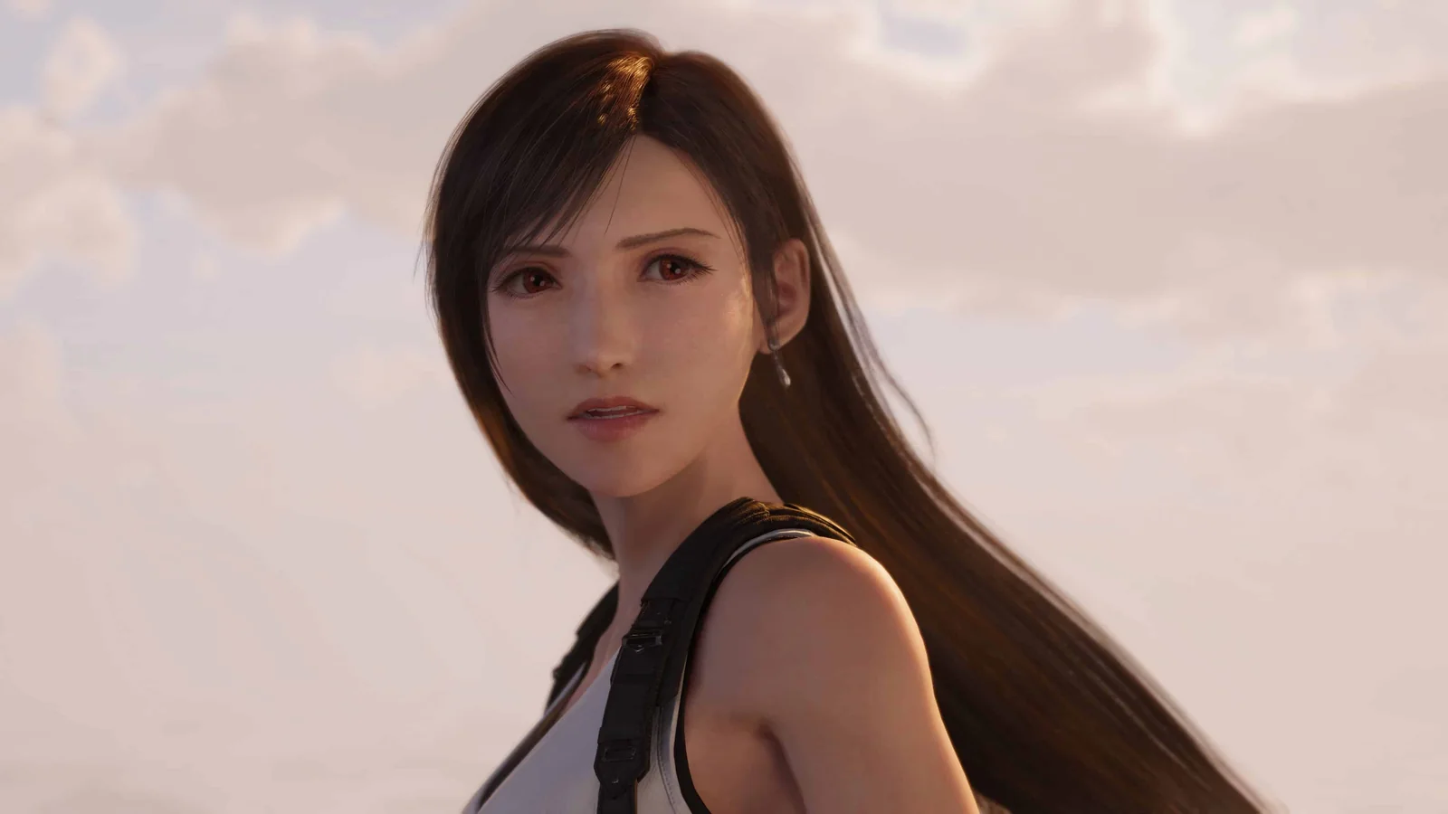 Cloud Strife and Tifa Lockhart fighting together in a vibrant outdoor environment