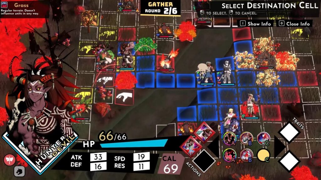 Food Devils Details 200+ Skills, Roguelite Combat and Romance Food Devils tactical combat screenshot showing a grid-based battlefield, characters and combat interface