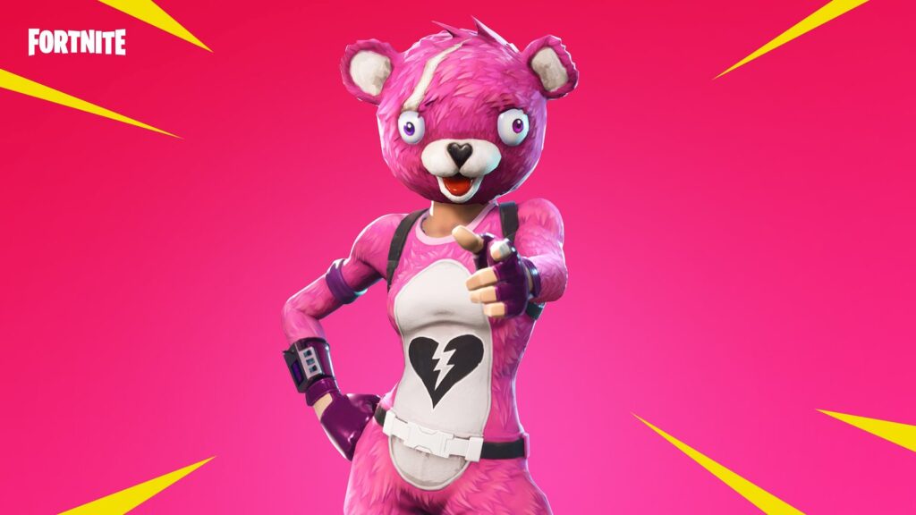 Fortnite One Piece Posters Reveal Buggy, Oscar and Cuddle Team Leader Fortnite Battle Royale promotional artwork featuring Cuddle Team Leader against a vivid pink background with yellow