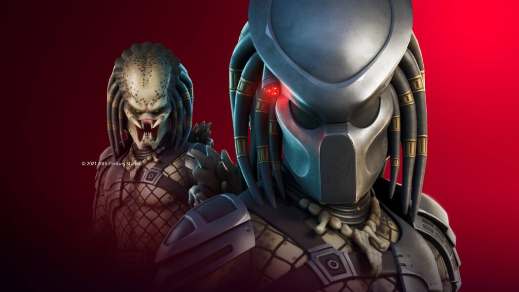 Fortnite Predator: Badlands Cosmetics Revealed Ahead of Release Official Fortnite Predator promotional artwork showing masked and unmasked versions of the Yautja hunter against a red